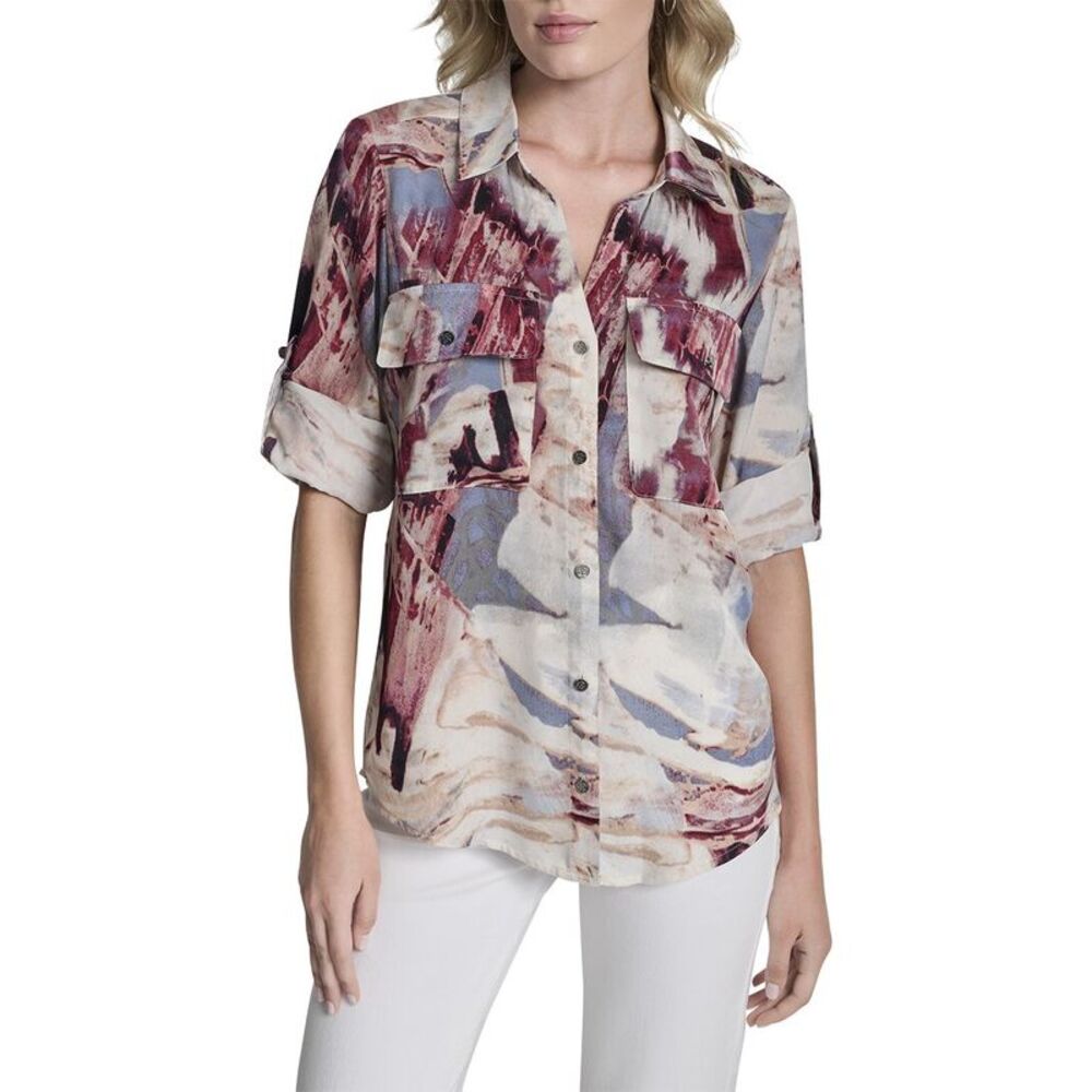 Dkny Womens Roll-Tab Shirt
